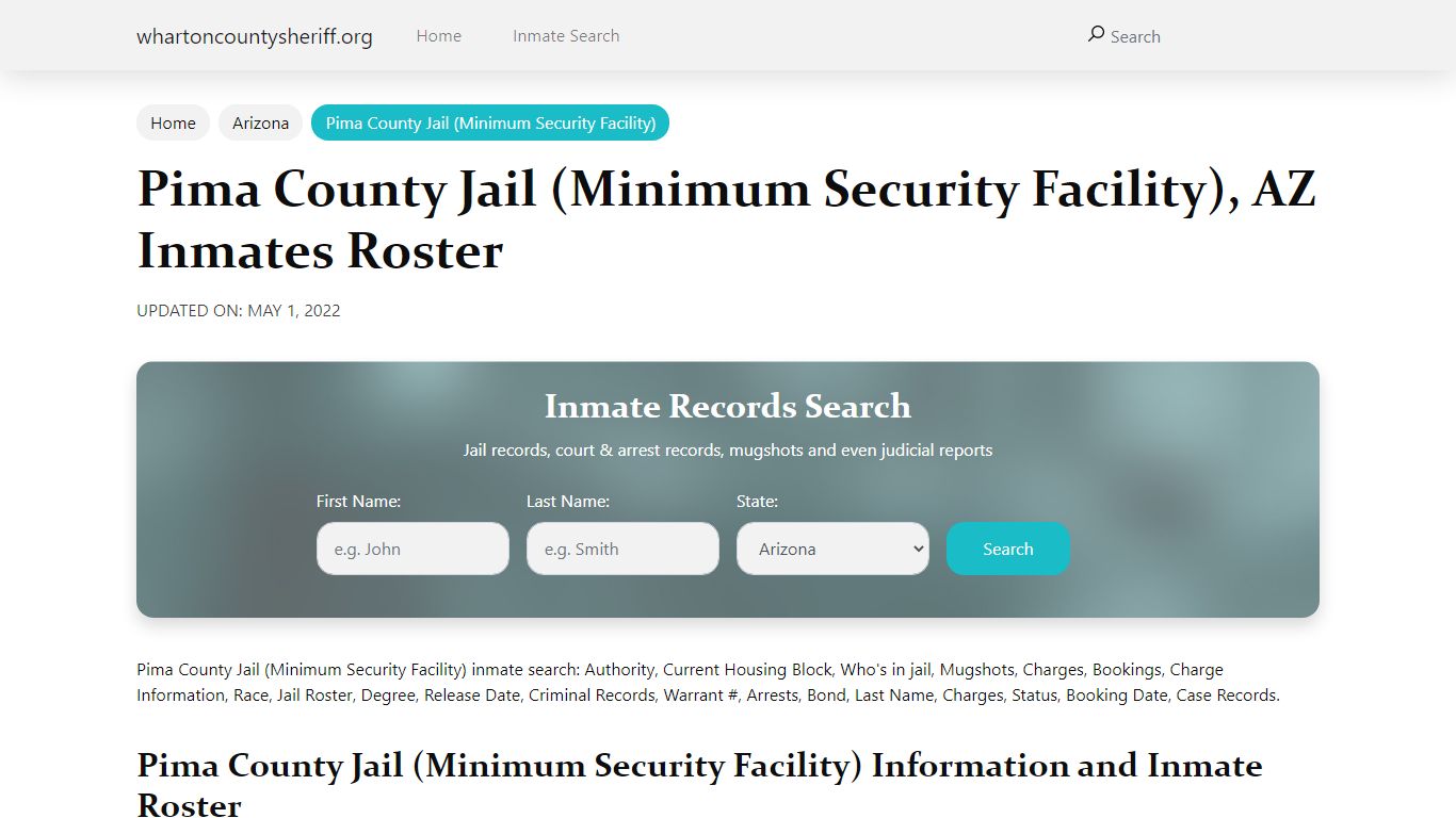 Pima County Jail (Minimum Security Facility), AZ Jail ...